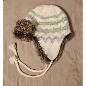 Aero Knit Trapper Hat Faux Fur Ear Flap Winter Beanie Angora Blend Fair Isle Ski